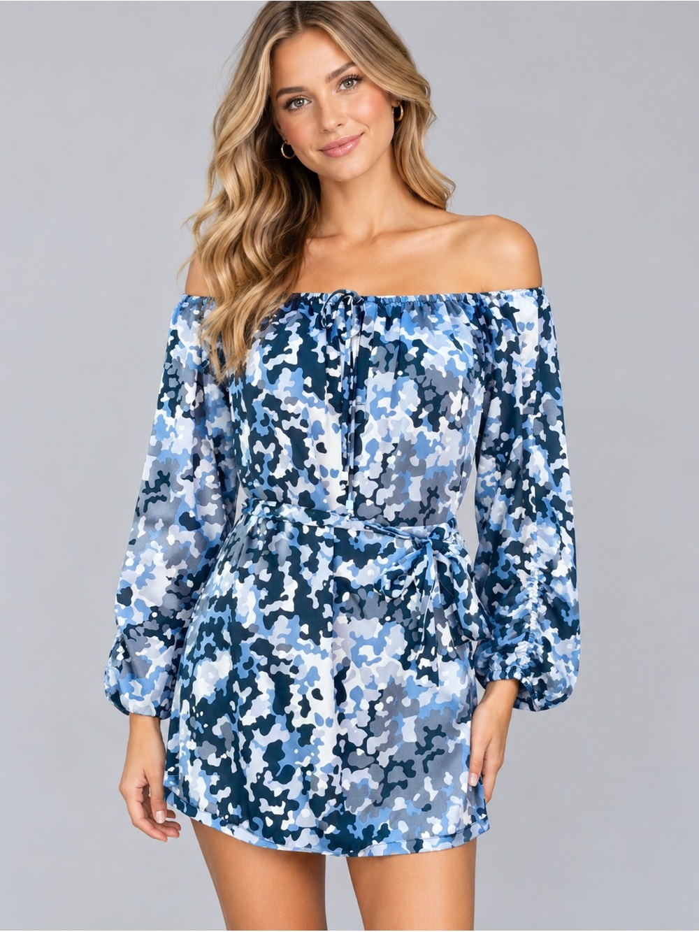 Michael Kors Blue Camo Off-the-Shoulder Dress/Tunic – Size S